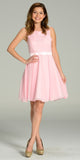 Modest Pink Semi Formal Chiffon Dress Knee Length A Line