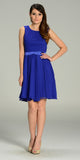 Modest Royal Blue Semi Formal Chiffon Dress Knee Length A Line
