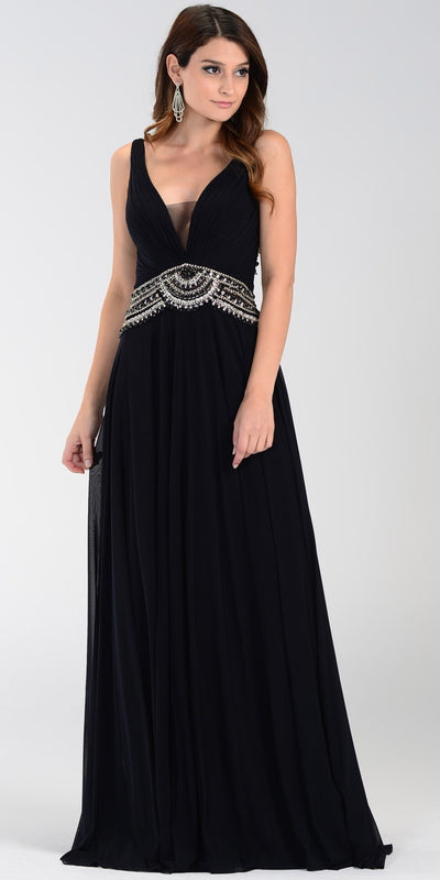 Poly USA 7400 Flowy Chiffon Prom Gown Black V Neckline Empire