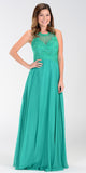 Poly USA 7454 Long Flowy Prom Gown Green Empire Sheer Bodice