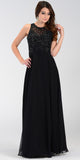 Poly USA 7454 Long Flowy Prom Gown Black Empire Sheer Bodice