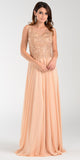 Poly USA 7472 Lace Applique Top Long Chiffon Prom Dress Champagne