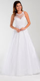 Poly USA 7490 White Cotillion A Line Dress Lace Applique Top