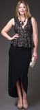 Tea Length Black Gold Semi Formal Peplum Dress V Neck Tank Strap