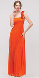 Rosette Strapped One Shoulder Long Orange Column Dress