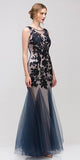 Sheath Mermaid Gown Navy Blue Nude Illusion Neck Lace Embroidery