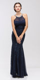 Eureka Fashion 5030 Mermaid Flair Skirt Lace Evening Gown Navy Blue Pearl Necklace