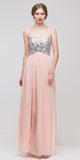 Corset Bodice Strapless Thigh Slit Peach Long Prom Gown