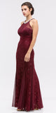 Mermaid Flair Skirt Lace Evening Gown Burgundy Pearl Necklace