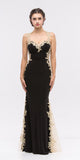 Eureka Fashion 6006 Sheath Mermaid Silhouette Gown Black Gold Floor Length Lace Trim
