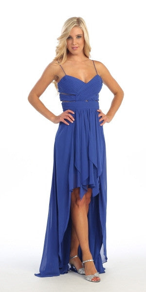 Chiffon High Low Royal Blue Dress Spaghetti Straps Peek A Boo Slits