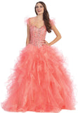 Long A Line Princess Gown Coral Stapless Boned Multi Layer