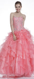 Cinderella Divine 6963 Corset Back Beaded Bodice Strapless Quinceanera Dress Coral
