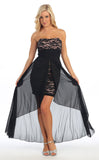 Black/Peach High Low Semi Formal Dress Chiffon/Lace Strapless Neck
