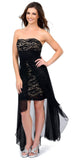 Black/Taupe High Low Semi Formal Dress Chiffon/Lace Strapless Neck