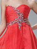 Coral Flared Strapless Embellished Short Club Dress