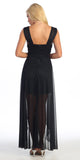 Black Semi Formal Chiffon Dress High Low Wide Strap Rhinestone Waist