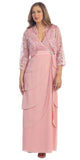 Dusty Rose V-Neck Long Dress Empire Lace Chiffon Include Lace Jacket