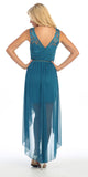 Bridesmaid High Low Teal Dress Lace Top Wide Strap Illusion Neck