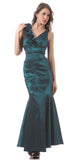Mermaid Gown Teal Dress Long Satin Flower Strap Flaired Skirt