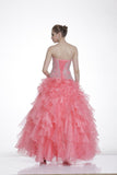 Cinderella Divine 6963 Corset Back Beaded Bodice Strapless Quinceanera Dress Coral