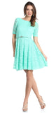 Cute and Casual Aqua Lace Dress Short Removable Belt Mid Sleeves