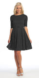Cute and Casual Black Lace Dress Short Removable Belt Mid Sleeves