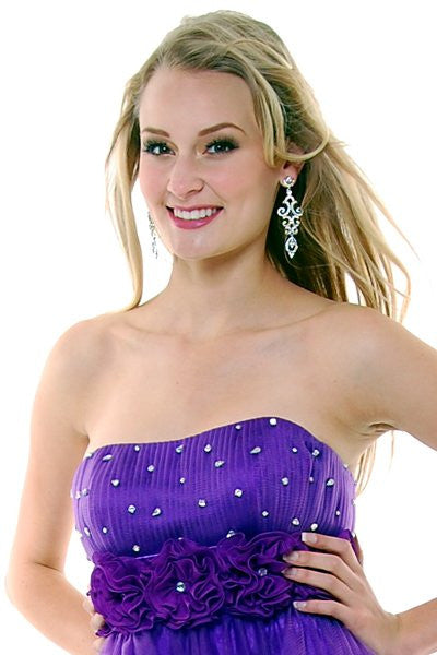 Purple Homecoming Dress Short A Line Tulle Skirt Strapless Flower