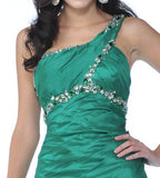 Green Long Special Occasion Dress Taffeta One Shoulder Rhinestone