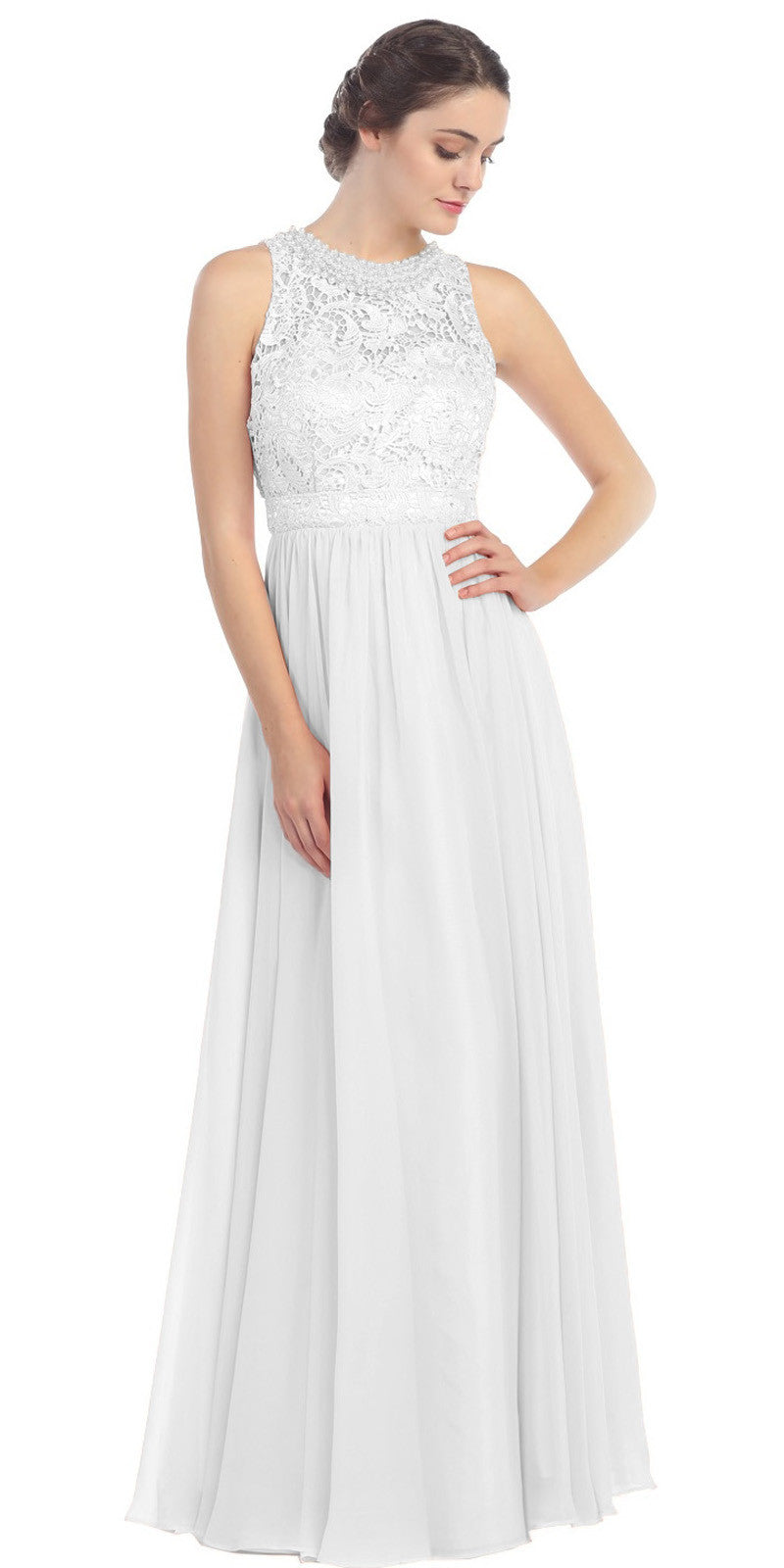 Empire Waist Chiffon Evening Gown Off White A Line Full Length