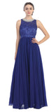 Empire Waist Chiffon Evening Gown Royal Blue A Line Full Length