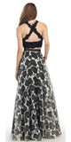 Floor Length 2 Piece Lace Top Dress Black Black Lining Flower Print