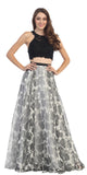 Floor Length 2 Piece Lace Top Dress Black White Lining Flower Print