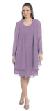 Sally Fashion 8694 Flowy Chiffon Lilac Dress Knee Length Long Sleeve Cardigan