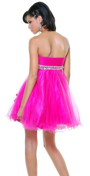 Fun And Flirty Hot Pink Short Prom Cocktail Dress Rhinestone Waist