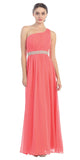 Grecian Inspired Coral Chiffon Gown Long One Shoulder