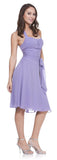 Halter Strap Lilac Bridesmaid Dress Chiffon With Bow Knee Length