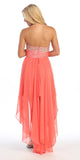 Strapless High Low Coral Dress Beads, Sequins Asymmetrical Skirt