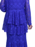 Hosanna 3583 Royal Blue Plus Size Lace Tea Length 3 Piece Dress Set