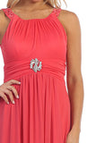Long Military Ball Dress Coral Wide Stones Straps Empire Waist