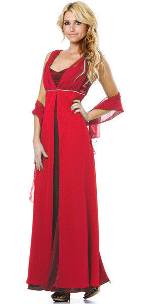 Long Sleeveless Belted Empire Waist Red Concert Gown
