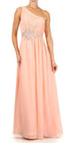 One Shoulder Ruched Chiffon Dusty Pink Long Prom Dress