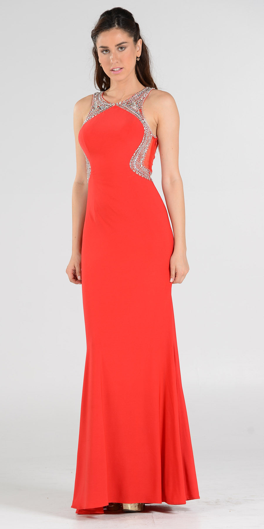 Poly USA 7192 Full Length Sexy Prom Gown Red Sheath