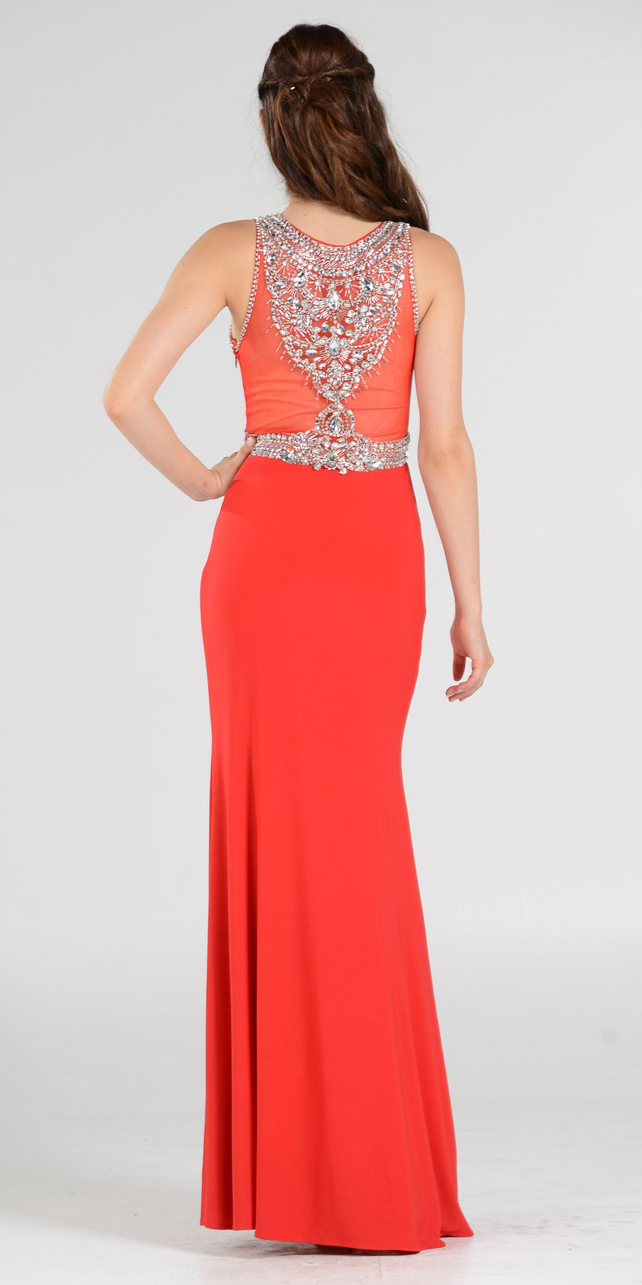 Poly USA 7192 Full Length Sexy Prom Gown Red Sheath