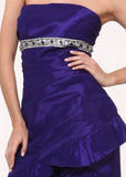 Purple Pleated Body Beaded Empire Waist Layered Full Length Formal Gown