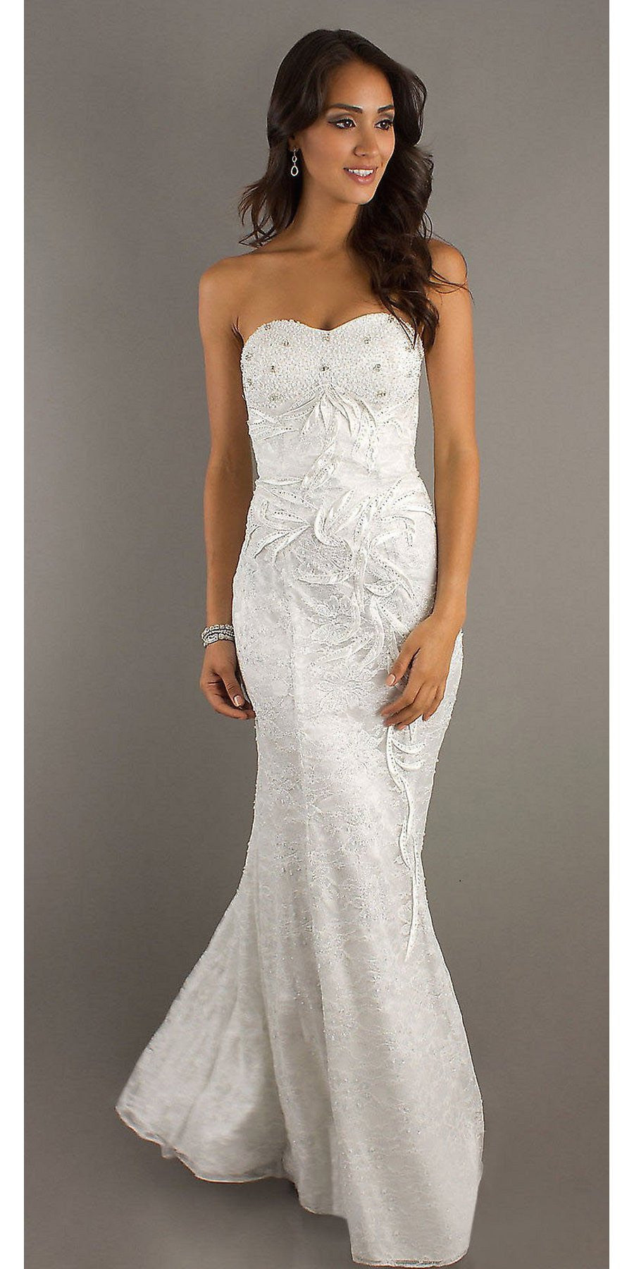 Red Carpet Ivory Celebrity Lace Formal Gown Long Strapless Beads