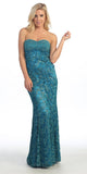 Red Carpet Teal Celebrity Lace Formal Gown Long Strapless Beads