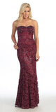 Red Carpet Burgundy Celebrity Lace Formal Gown Long Strapless Beads