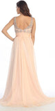 Sheer Yoke Jewel Neckline Long Peach A Line Formal Gown