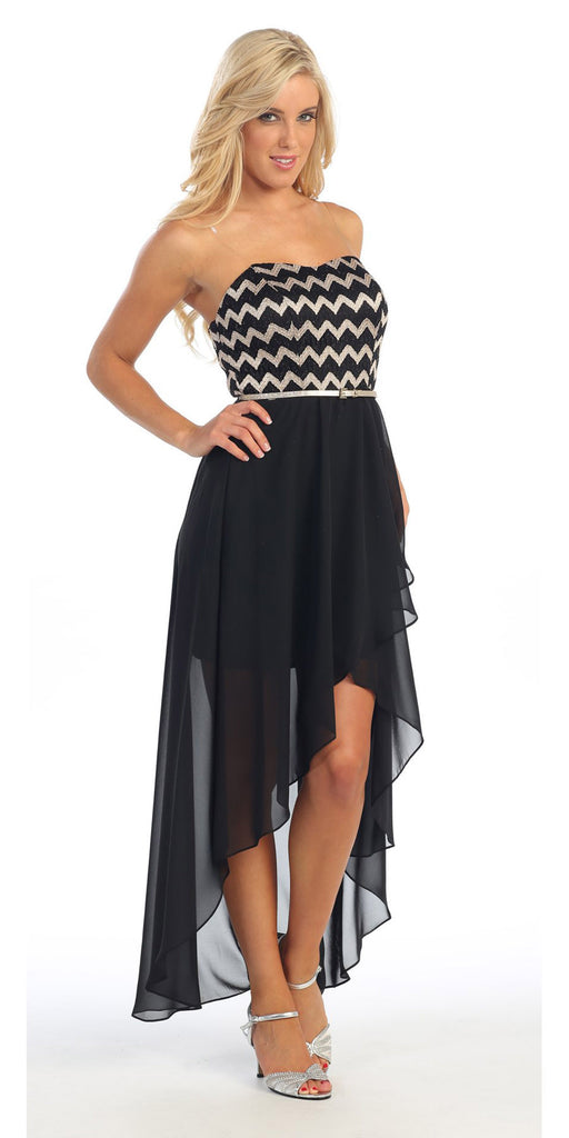 Celavie 2389 Chiffon Dress High Low Wide Strap Rhinestone Waist